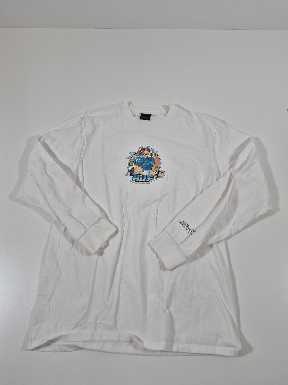 HUF Men's M White Chun Li Street Fighter II Graphic Long Sleeve T-Shirt